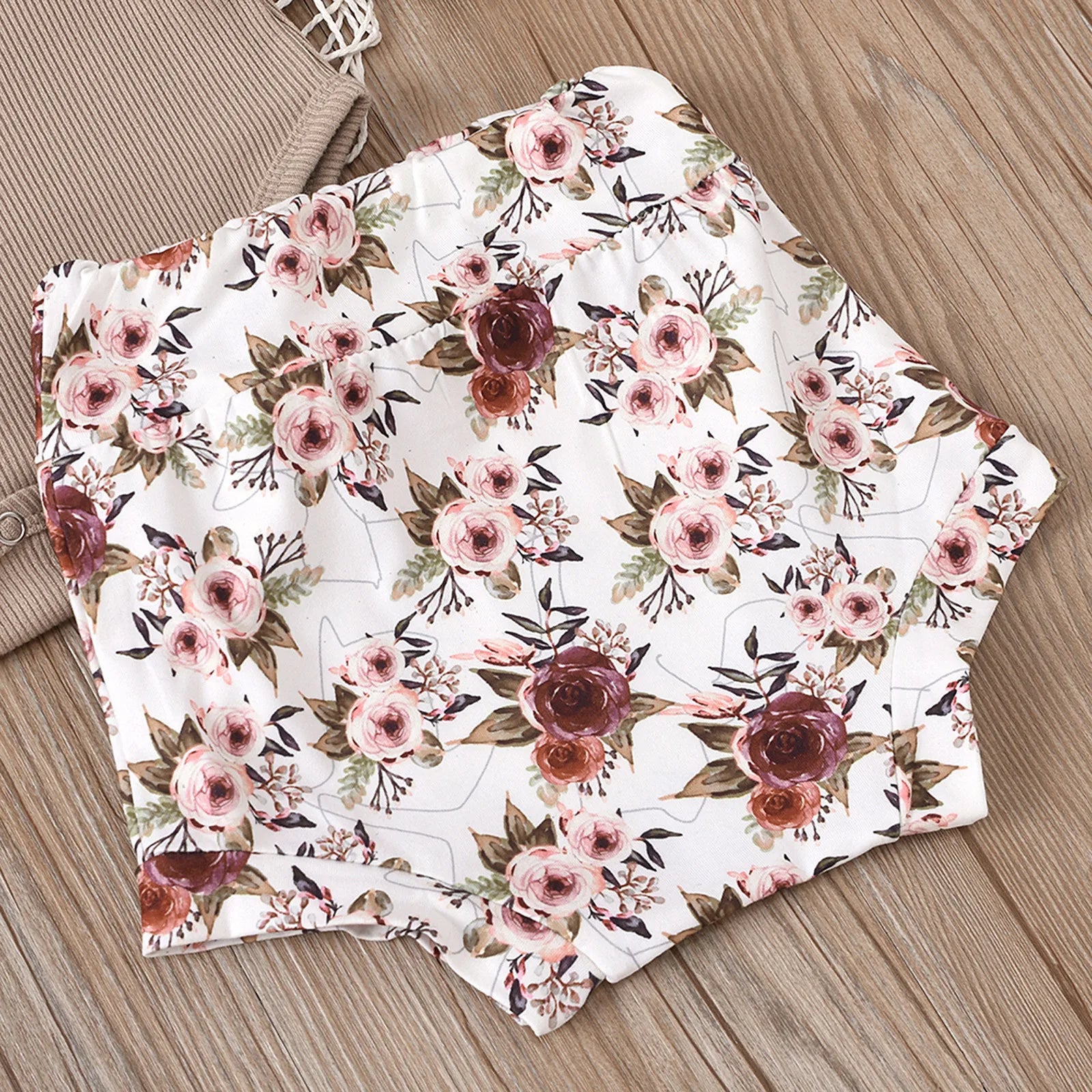 Baby Girls Summer Outfit Set: Bodysuit + Floral Shorts + Headband