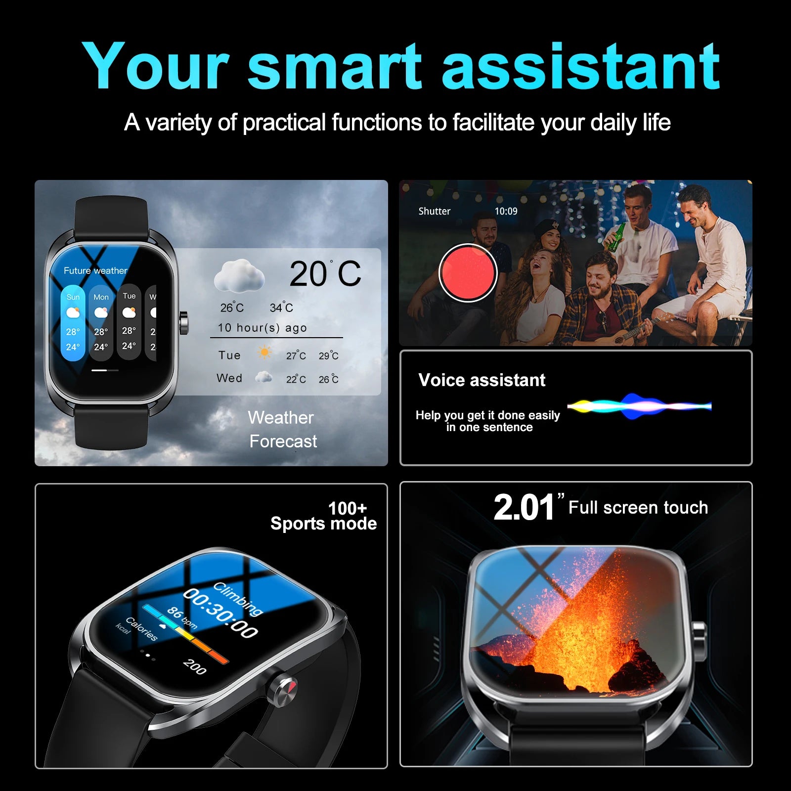 3D Curved Smart Sports Watch with Wireless Calling