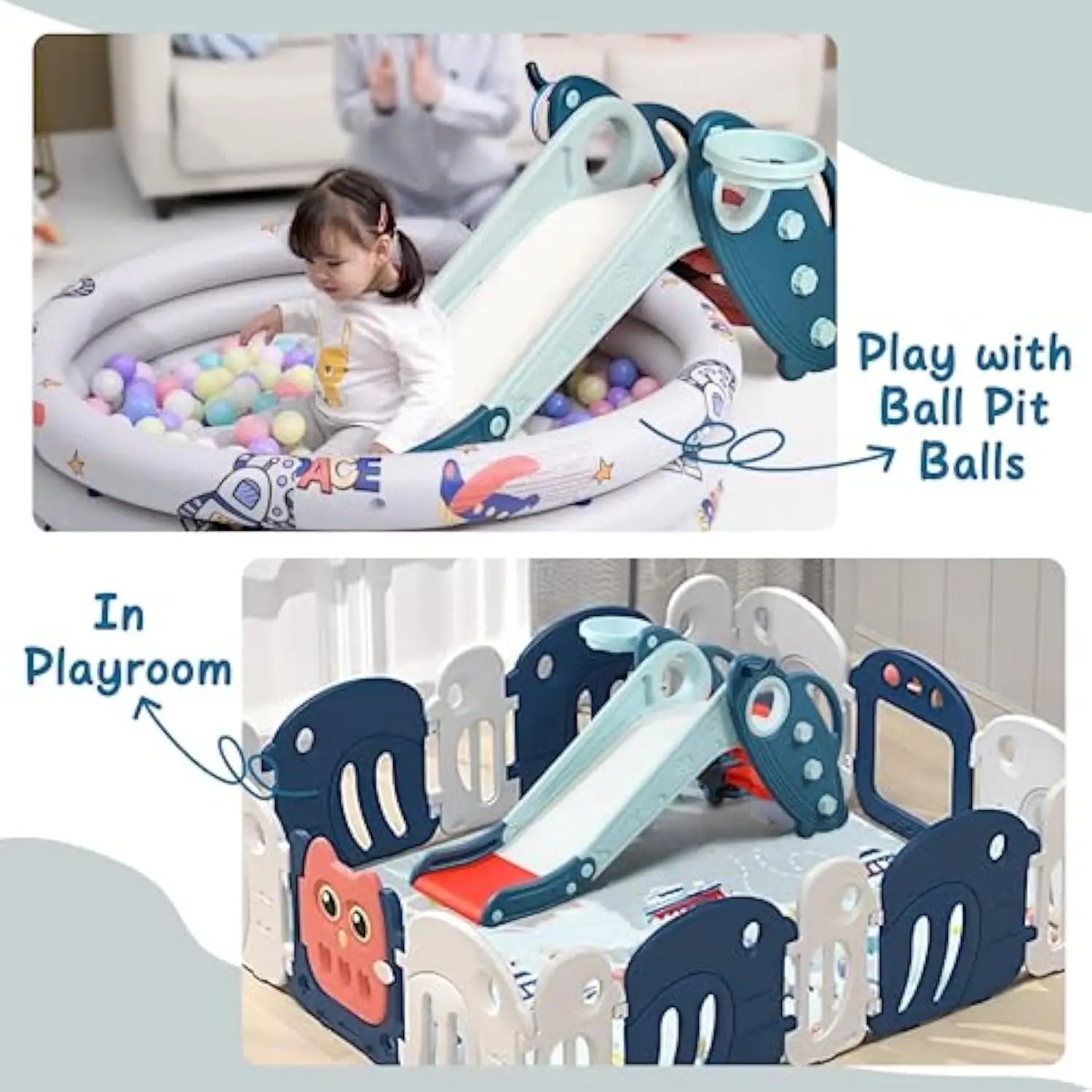 Kids Slide for Toddlers 1-3 with Basketball Hoop