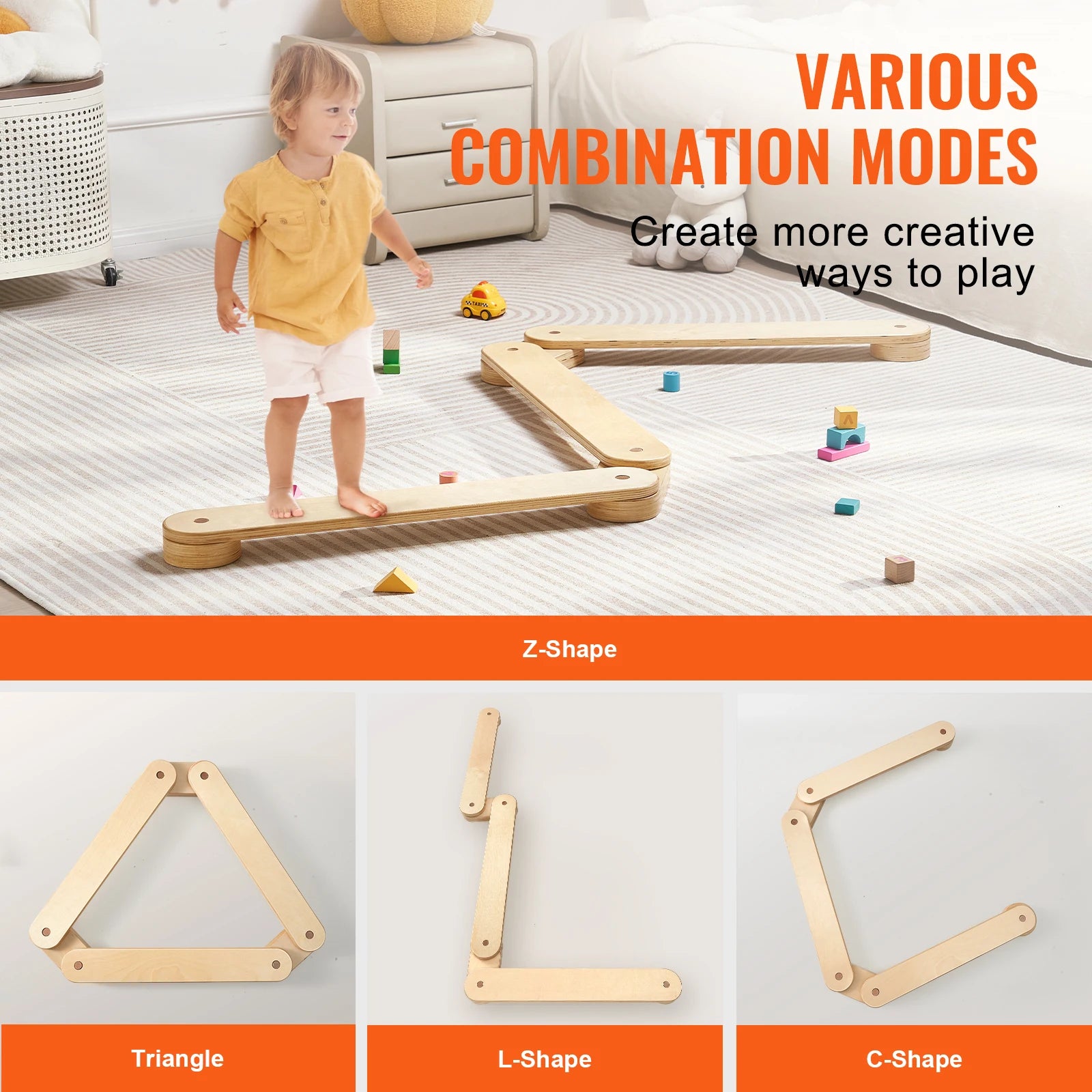 VEVOR Wooden Balance Beam Stepping Stones for Toddlers