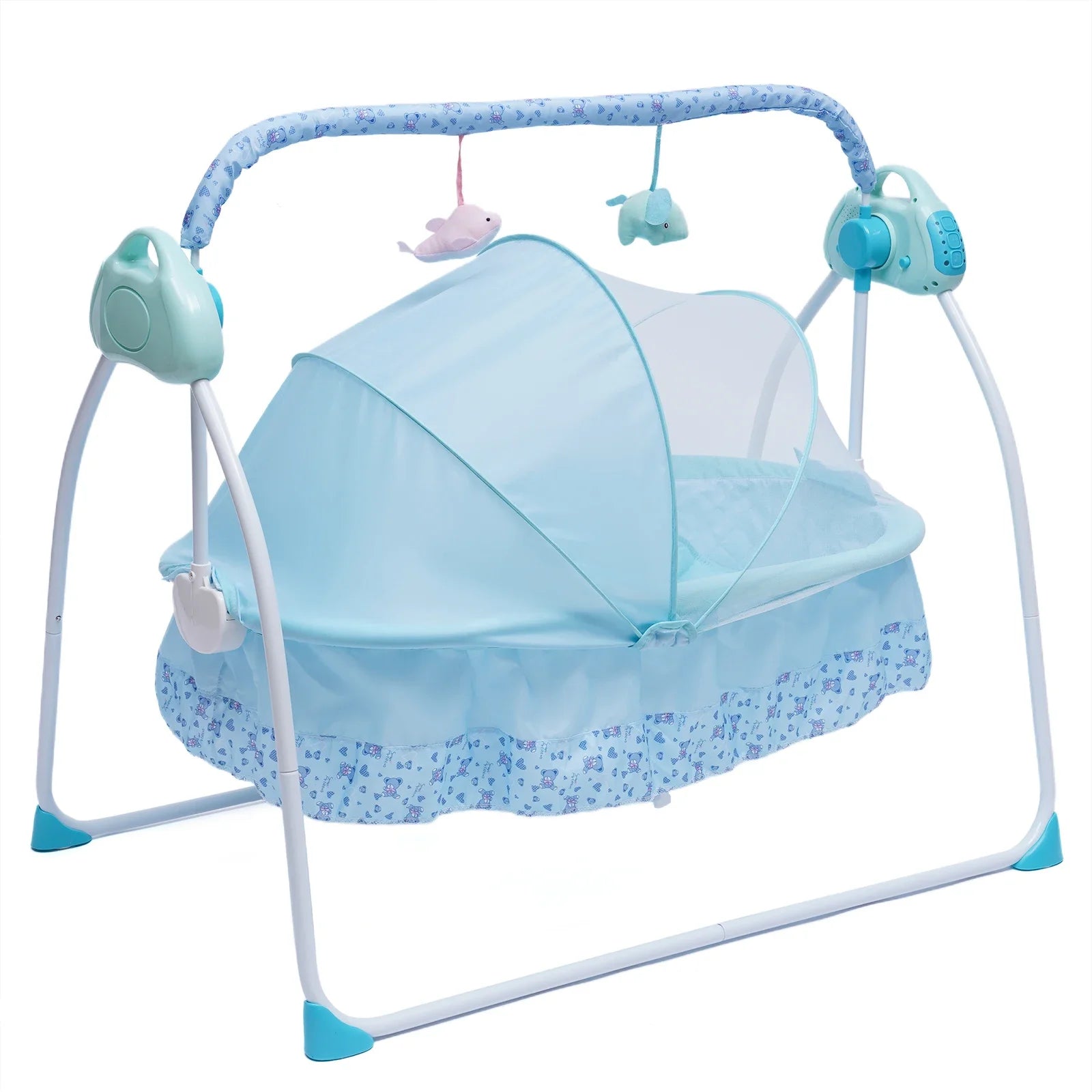 Electric Baby Crib Cradle Auto-Swing with Bluetooth, Chair, Music, Mat & Net - Blue