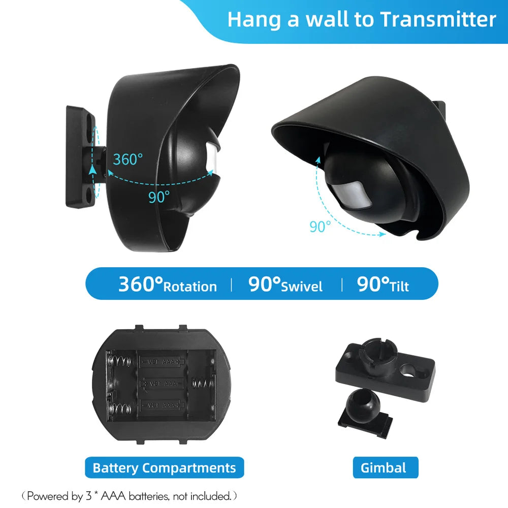Multifunctional Wireless Driveway Alarm – Waterproof Motion Sensor (1 Receiver, 2 Transmitters)