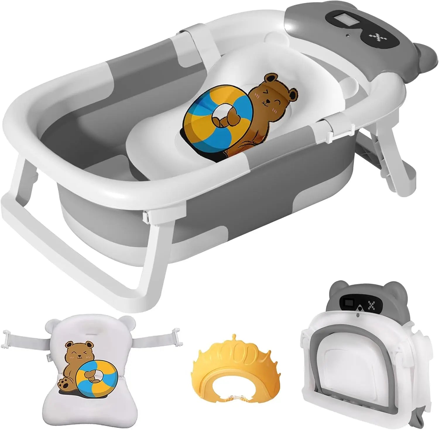 Foldable Baby Bath Tub with Thermometer & Cushion