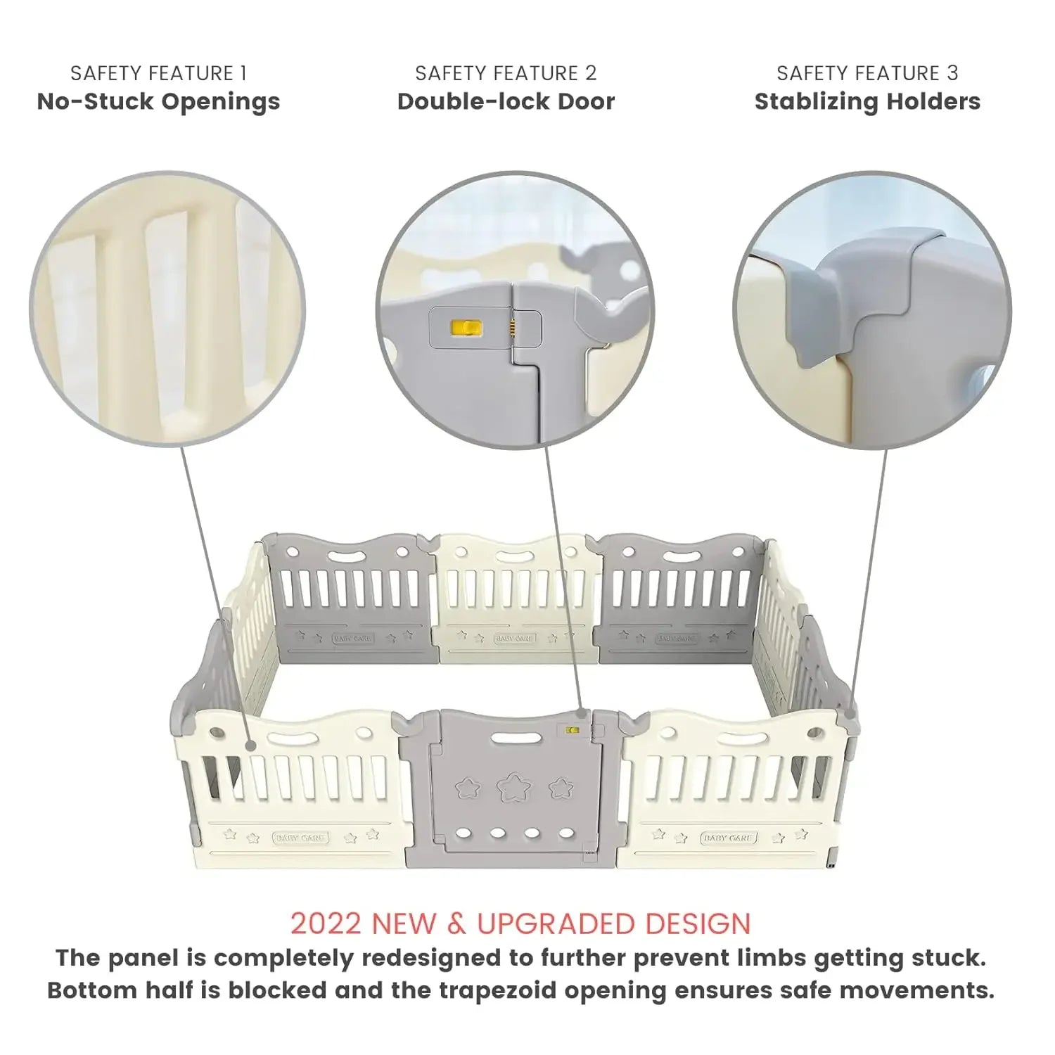 Extra Large Baby Play Yard - Funzone Pen with Double Locking (Grey)