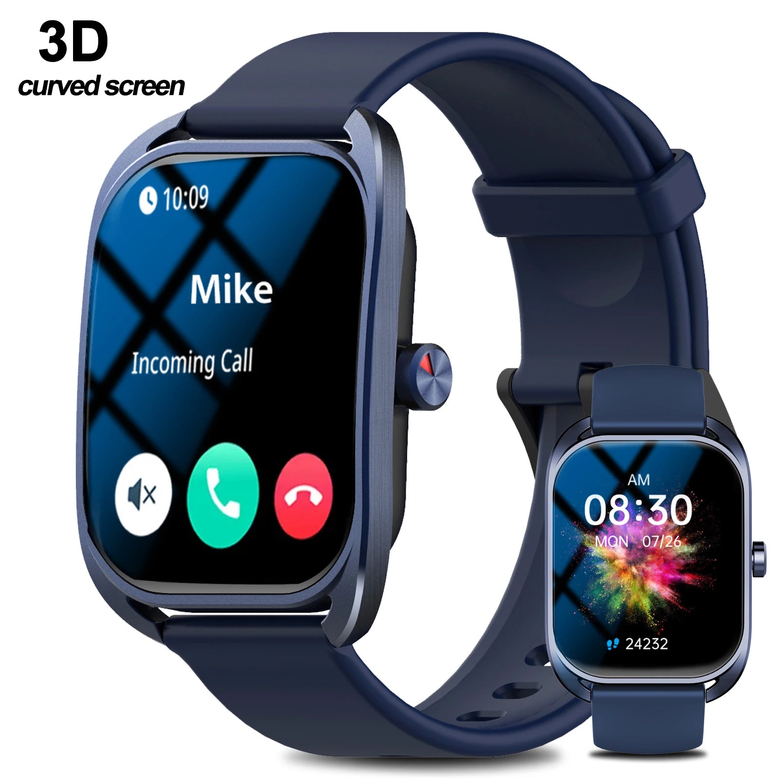 3D Curved Smart Sports Watch with Wireless Calling