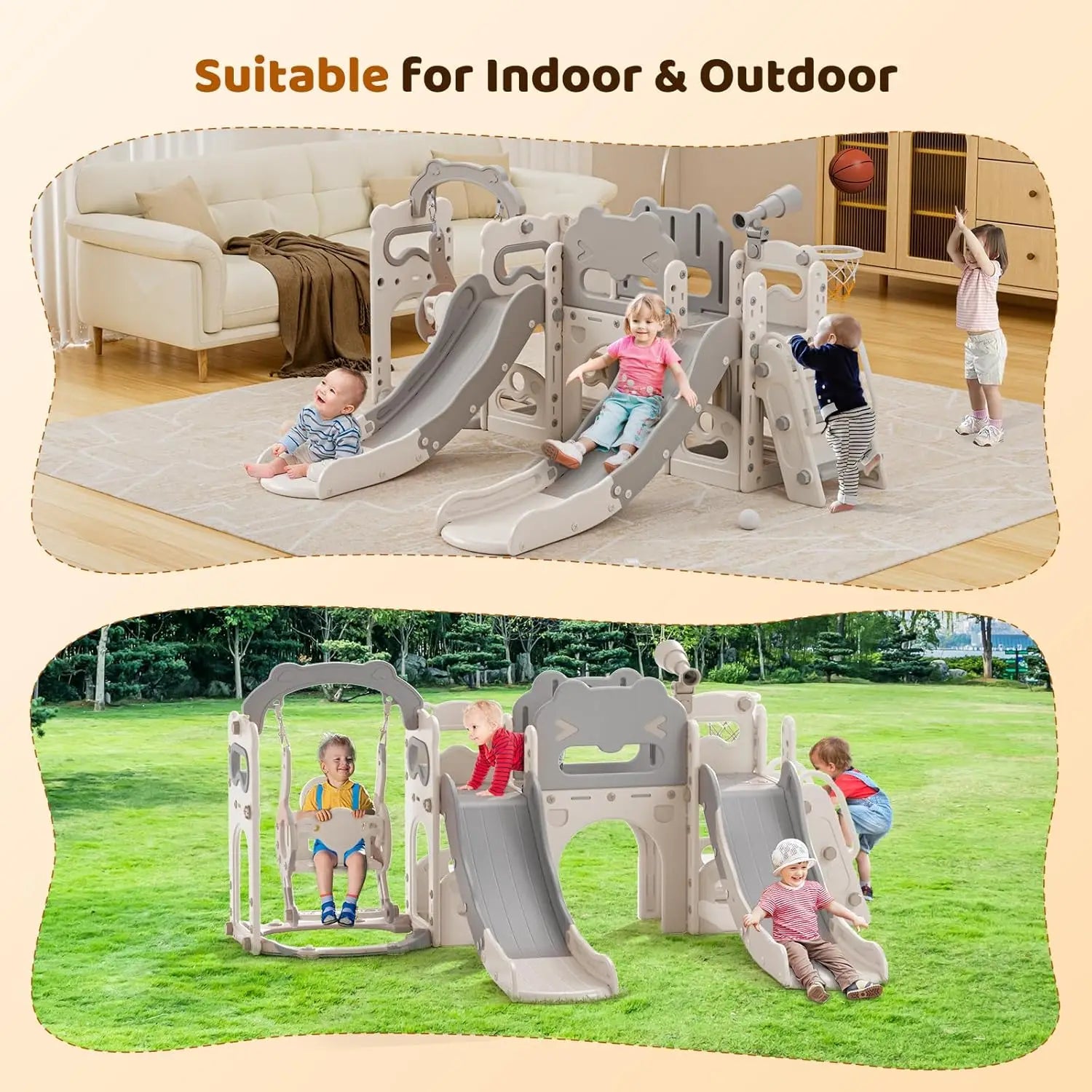 10-in-1 Toddler Swing & Slide Playground with Basketball Hoop