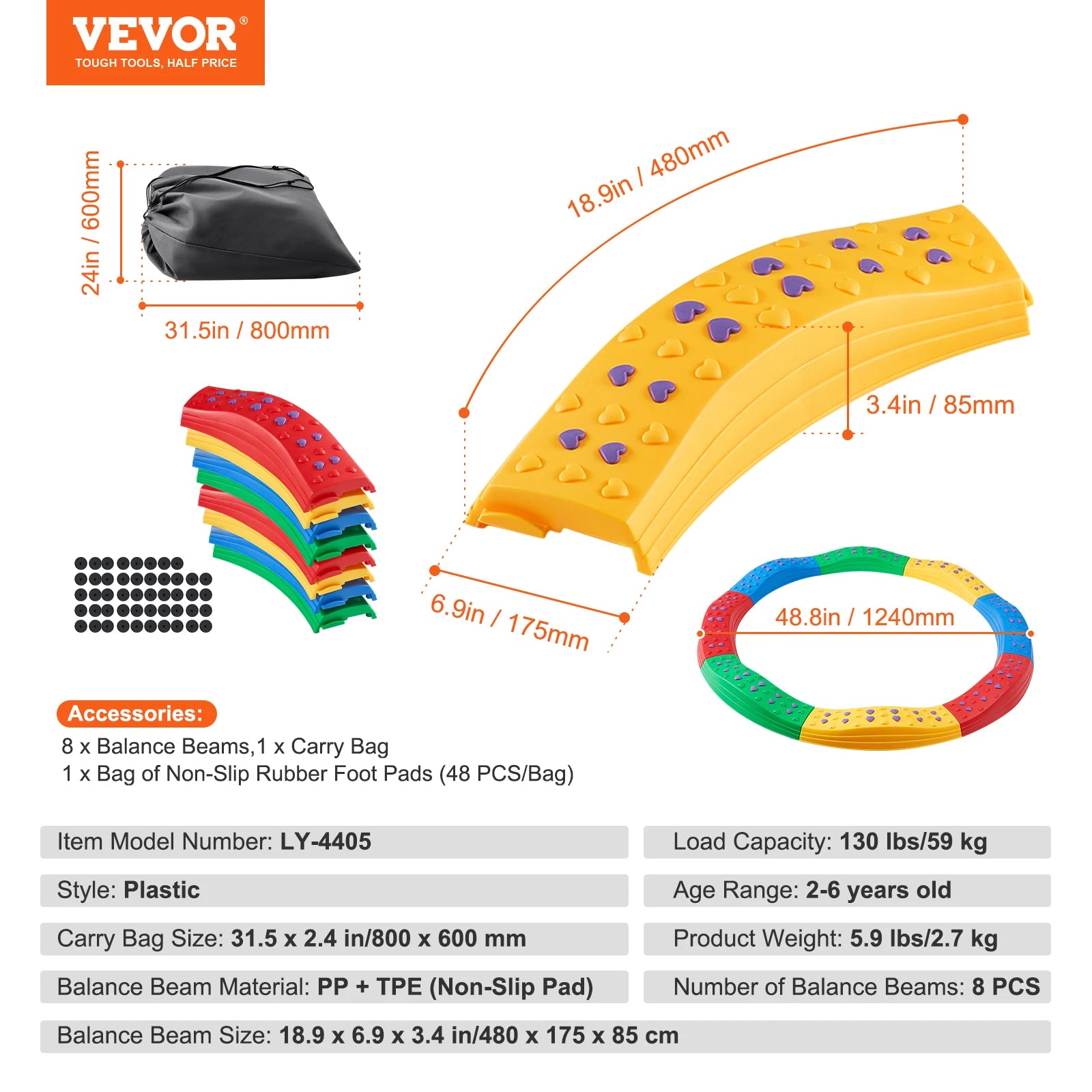 VEVOR Kids Balance Beam Stepping Stones
