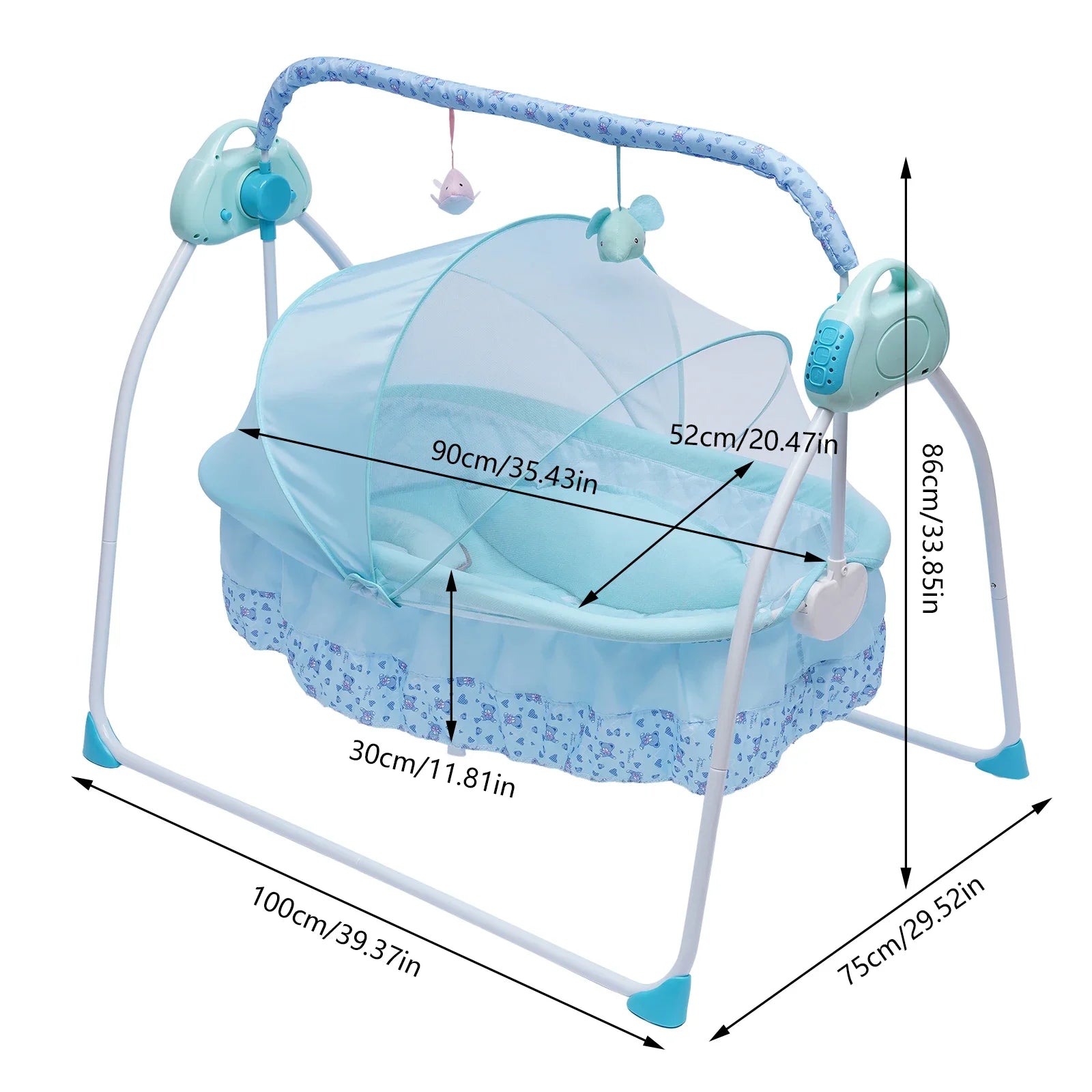 Electric Baby Crib Cradle Auto-Swing with Bluetooth, Chair, Music, Mat & Net - Blue