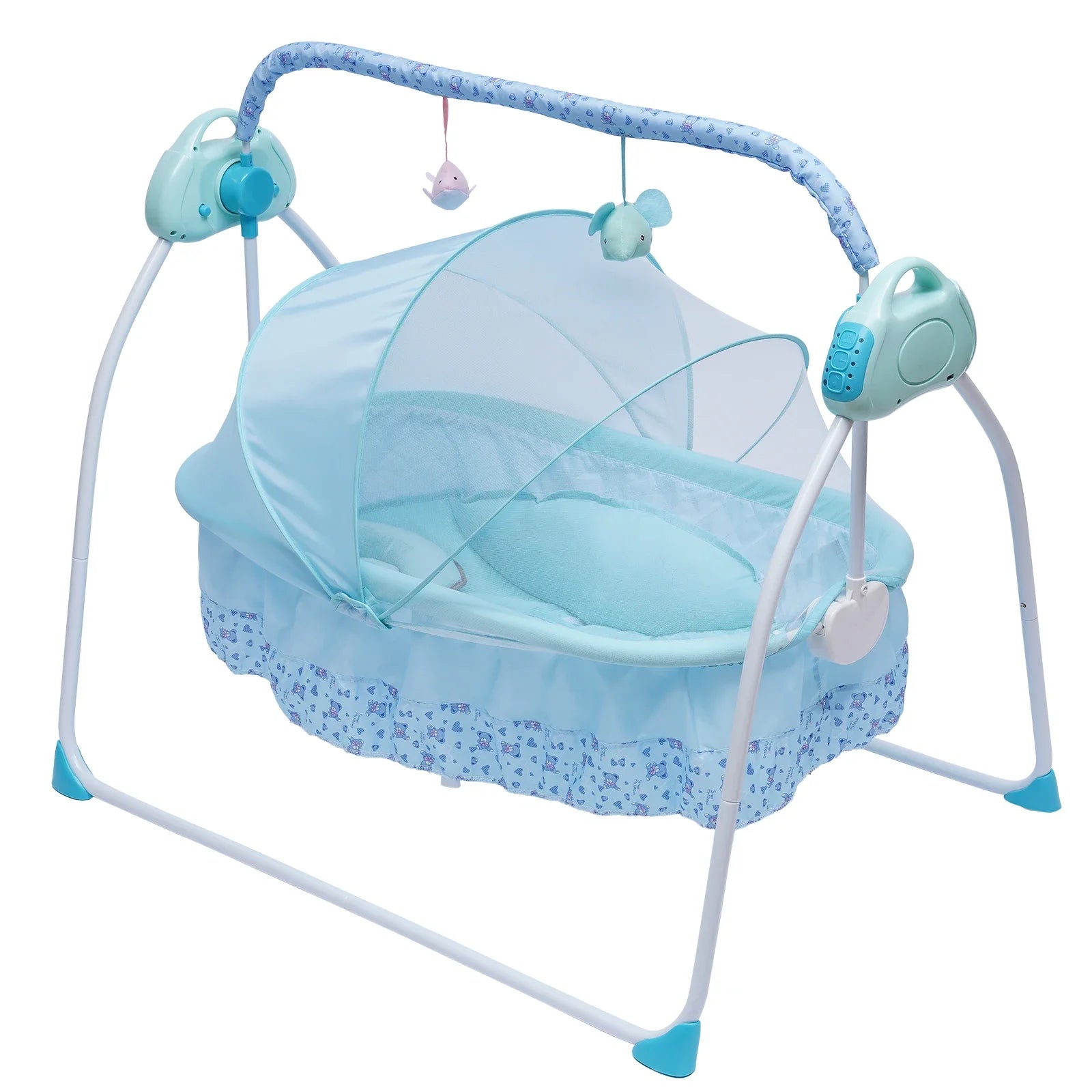 Electric Baby Crib Cradle Auto-Swing with Bluetooth, Chair, Music, Mat & Net - Blue