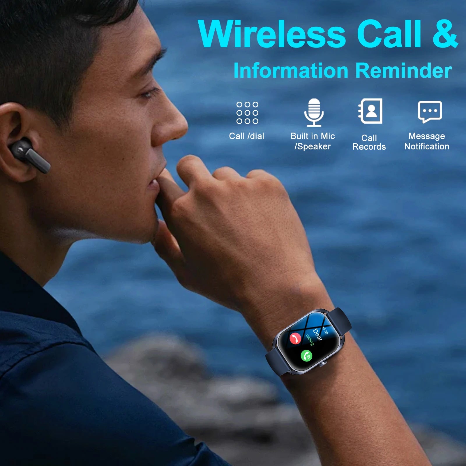3D Curved Smart Sports Watch with Wireless Calling