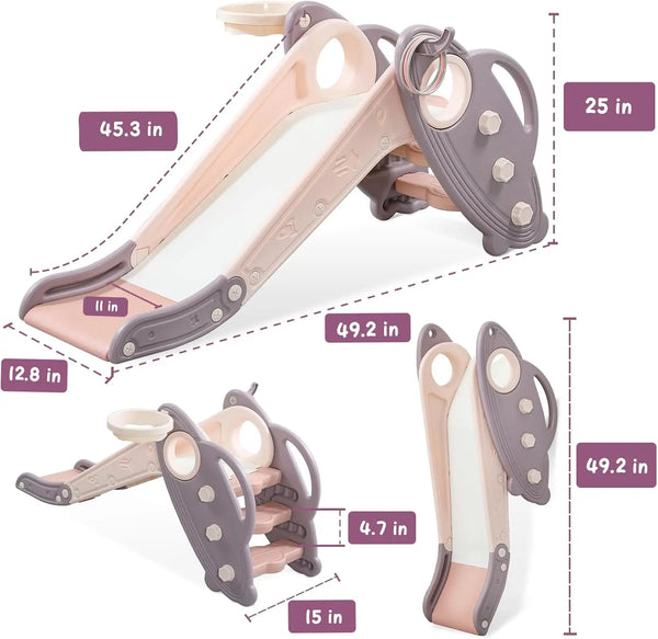 Kids Slide for Toddlers 1-3 with Basketball Hoop