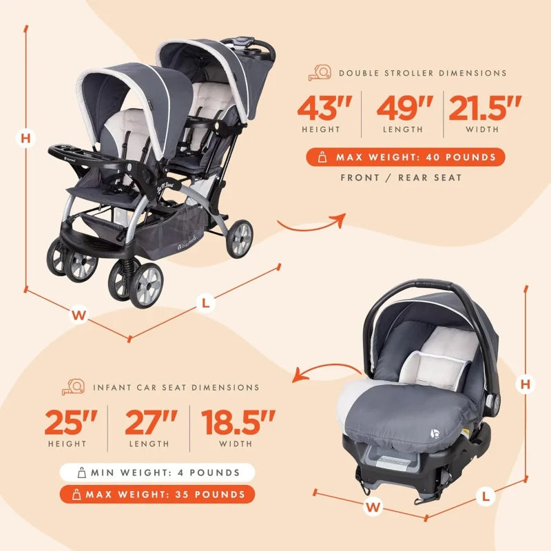 Sit N Stand Double Baby Stroller & Infant Car Seat Travel System