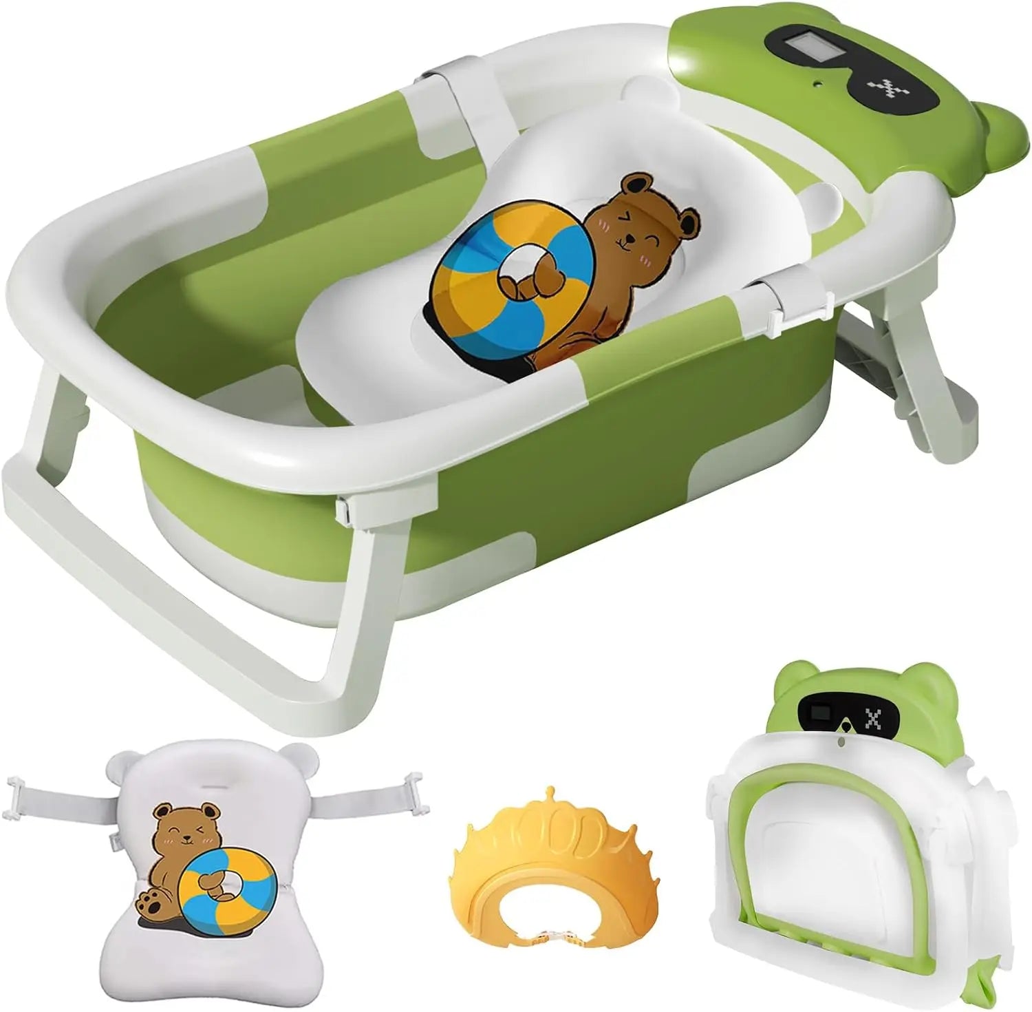Foldable Baby Bath Tub with Thermometer & Cushion