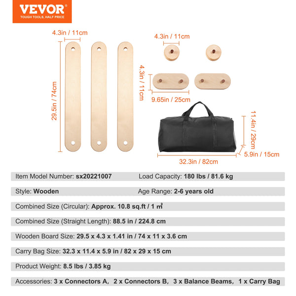 VEVOR Wooden Balance Beam Stepping Stones for Toddlers