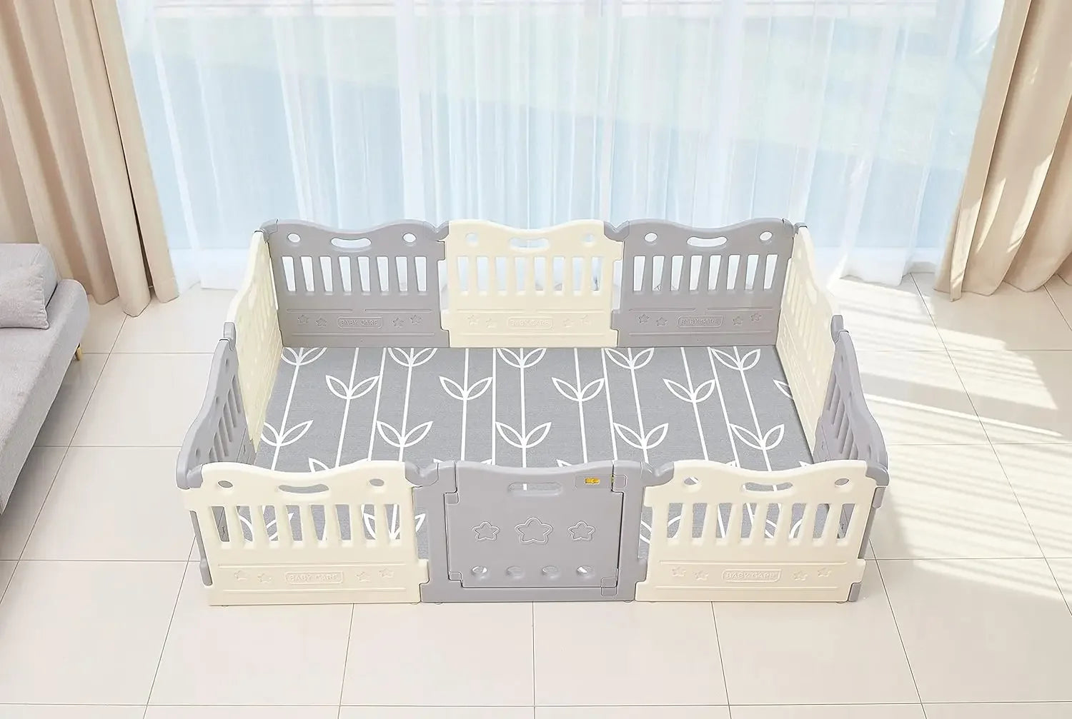 Extra Large Baby Play Yard - Funzone Pen with Double Locking (Grey)