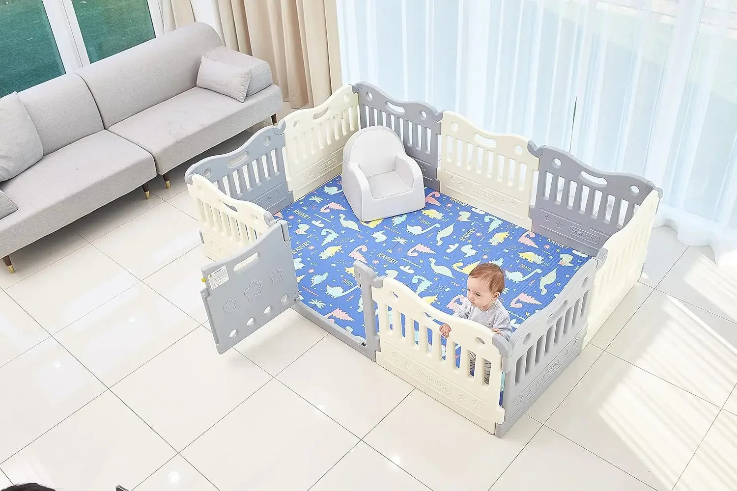 Extra Large Baby Play Yard - Funzone Pen with Double Locking (Grey)