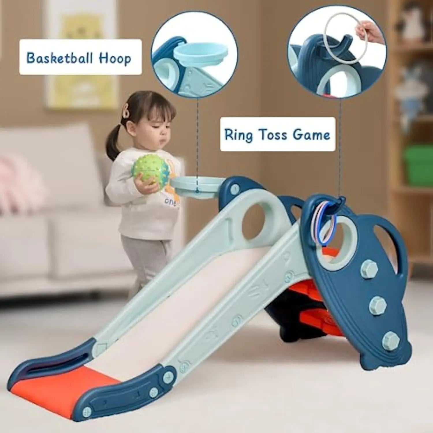 Kids Slide for Toddlers 1-3 with Basketball Hoop