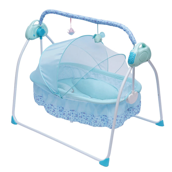 Electric Baby Crib Cradle Auto-Swing with Bluetooth, Chair, Music, Mat & Net - Blue