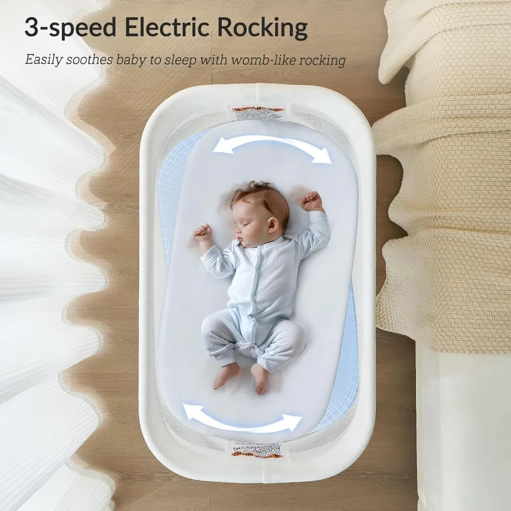Electric Rocking Bassinet for Baby with Smart Motion & Soothing Music - Grey