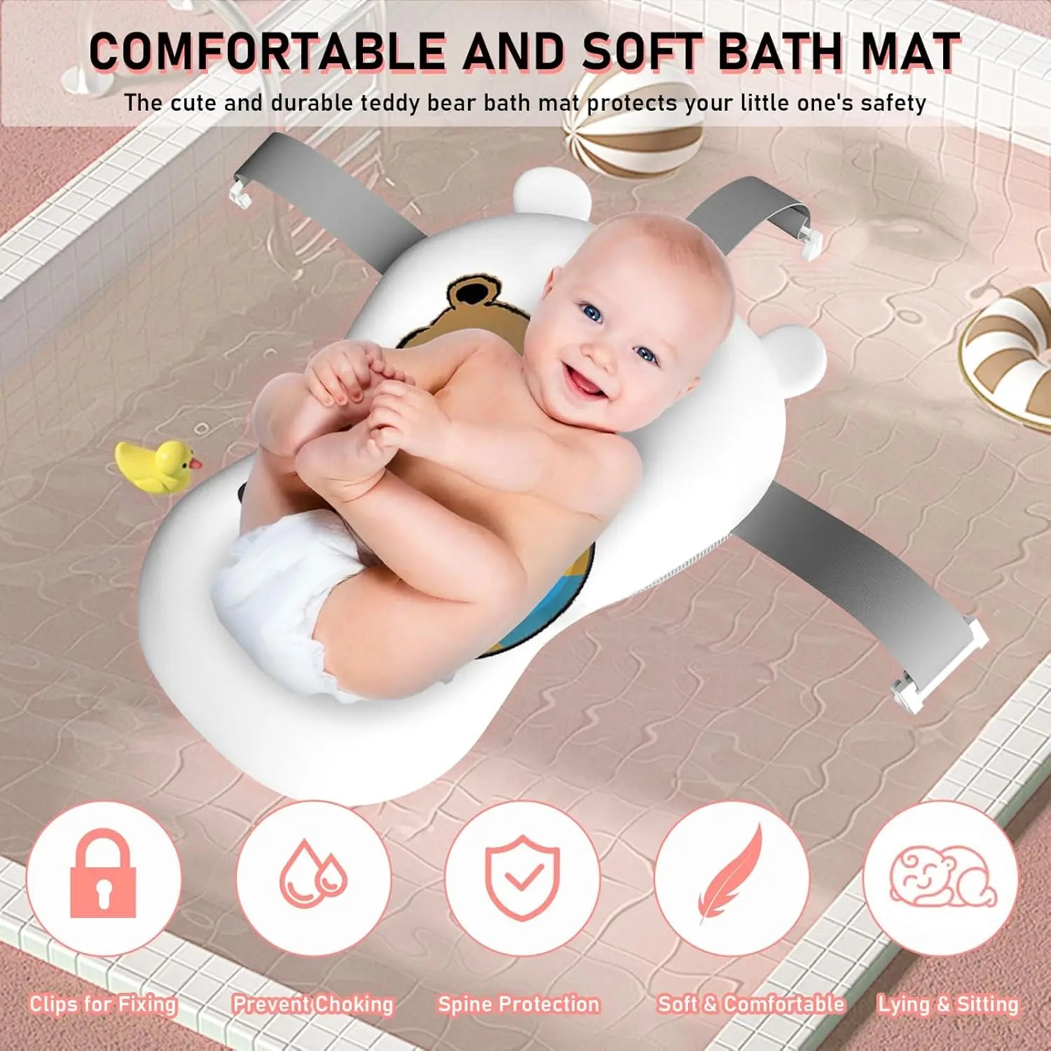 Foldable Baby Bath Tub with Thermometer & Cushion