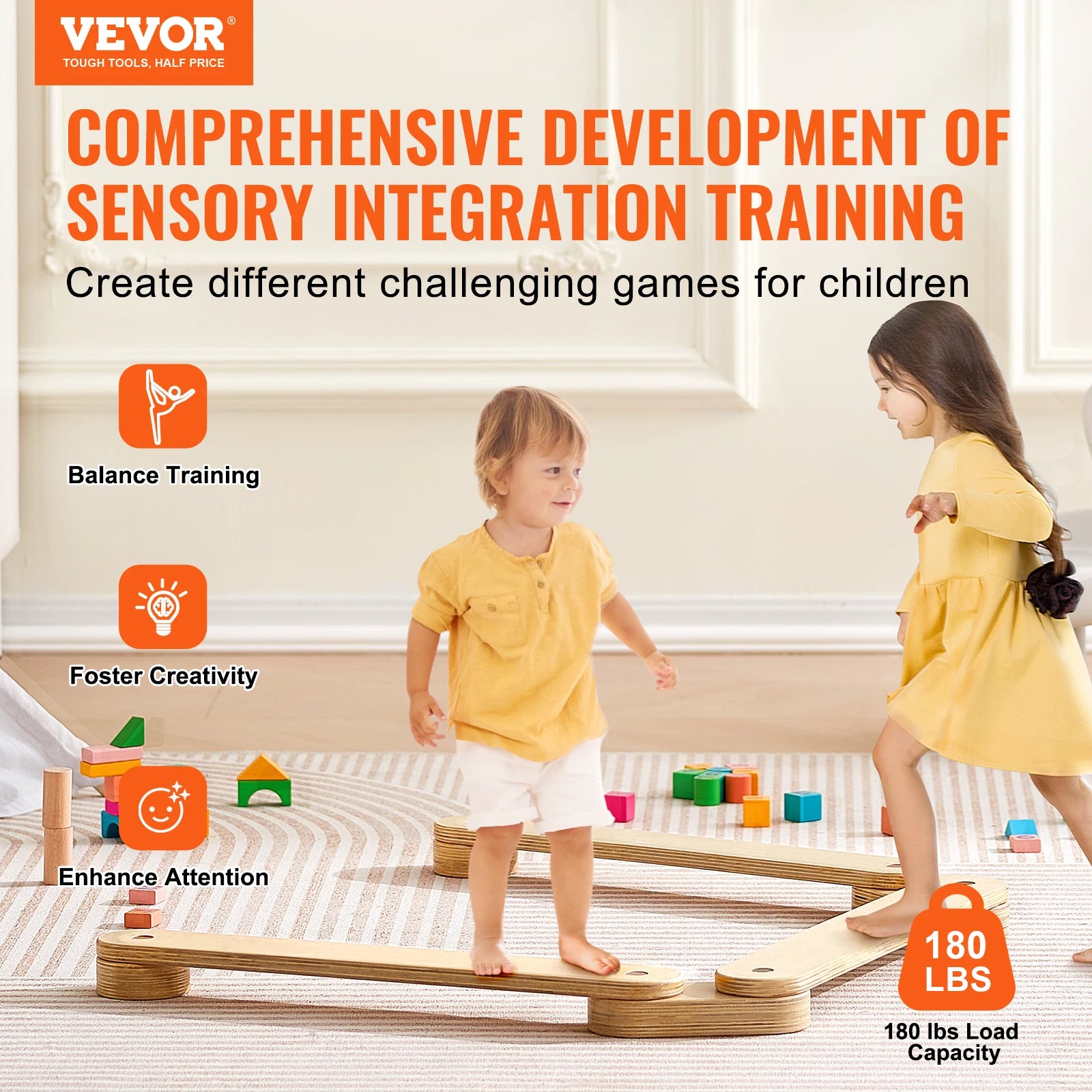 VEVOR Wooden Balance Beam Stepping Stones for Toddlers